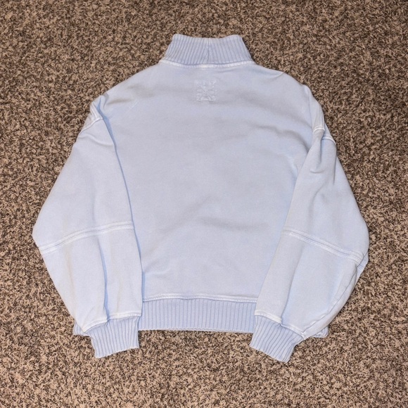 Aerie Women's Soft Blue Quarter-Zip Distressed Sweatshirt - Picture 4 of 4